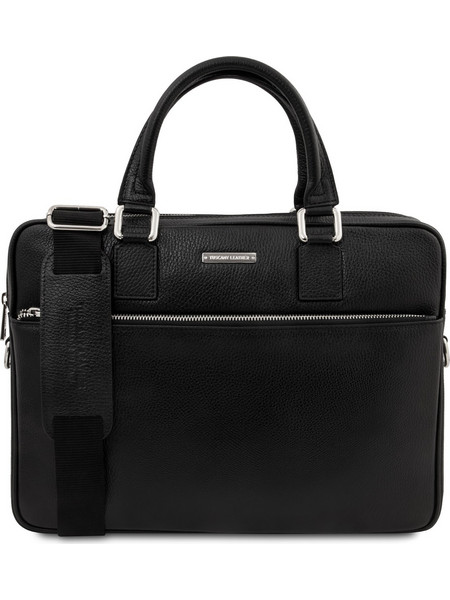Ferrara Leather laptop briefcase - Μαύρο