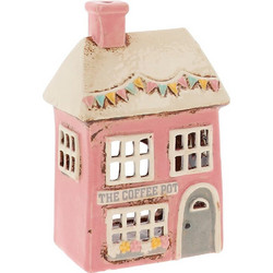 Heart & Home Village Pottery Coffee Pot Shop House Pink Tealight 360136