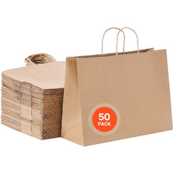 VEVOR Χάρτινες Σακούλες Kraft με Λαβές, 50 Τεμάχια 16 x 6 x 12 in, Μεγάλες Χάρτινες Σακούλες Παντοπωλείου, Επαναχρησιμοποιήσιμες & Ανακυκλωμένες Καφέ Σακούλες Take-Out, Απλές Σακούλες Πάρτι για Γενέθλ