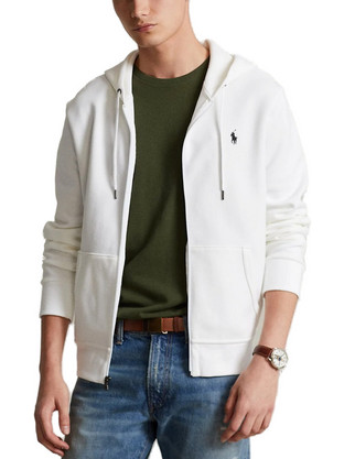 Polo Ralph Lauren Ανδρική Ζακέτα Πλεκτή με Κουκούλα και Φερμουάρ Λευκή 710881517-006