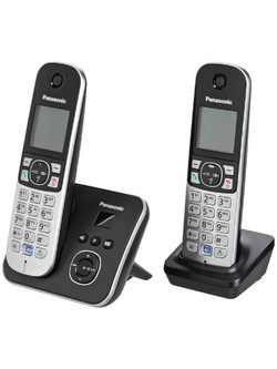 Panasonic KX-TG6862 Ασύρματο Τηλέφωνο Σετ Duo με Ανοιχτή Ακρόαση Μαύρο Ασημί