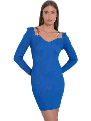 Fullah Sugah Mini Φόρεμα για Γάμο / Βάπτιση Πλεκτό Royal Blue 3230037937056