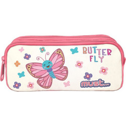 Must Energy Butterfly Κασετίνα Βαρελάκι με 2 Θήκες Μπεζ 585511