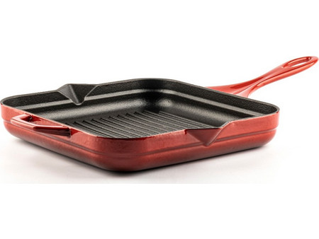 Hosse Kitchen Μαντεμένιο Σχαροτήγανο Εμαγιέ Επίστρωση Τετράγωνο Bamboo Κόκκινο 28cm
