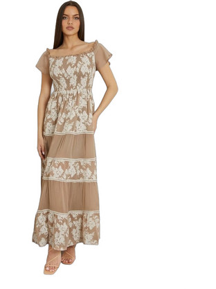 Guess Maxi Καλοκαιρινό Βραδινό Φόρεμα Μπεζ W4GK40WG4Y2-F14R