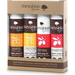 Messinian Spa Wheat & Honey Shampoo 55ml + Wheat & Honey Conditioner 55ml + Pomegranate & Honey Bubble Bath 55ml + Pomegranate & Honey Body Milk 55ml