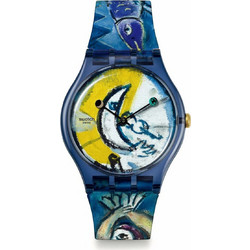 Swatch Chagall's Blue Circus Ανδρικό Ρολόι με Κίτρινο Καουτσούκ Λουράκι SUOZ365
