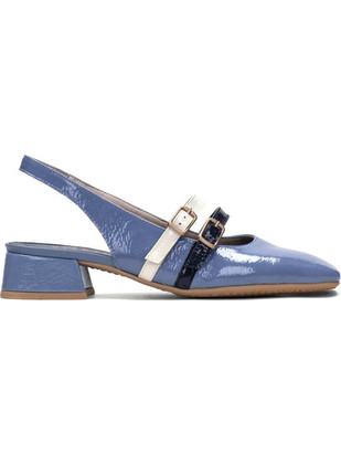 Hispanitas Aruba Γόβες Slingback Λουστρίνι με Χοντρό Χαμηλό Τακούνι Μπλε CHV243346