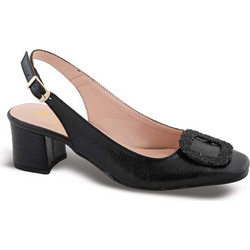 Blondie Γόβες Slingback Δερμάτινες με Χοντρό Χαμηλό Τακούνι & Στρας Μαύρες 4000
