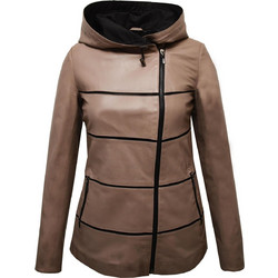 Leather 100 Γυναικείο Μπουφάν Χειμωνιάτικο Δερματίνη Μακρύ Μπεζ 05-W-STRIP