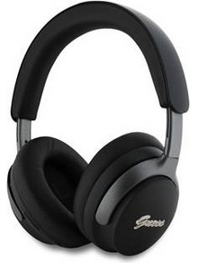 Guess PU Leather Script Logo Ασύρματα Bluetooth Ακουστικά Μαύρα