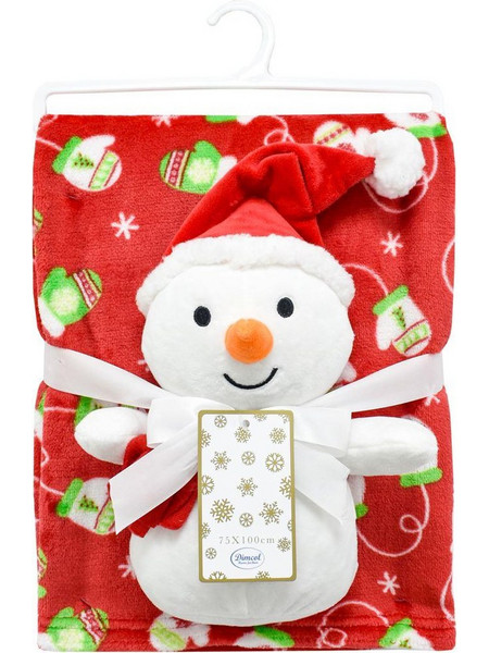 Dimcol Snowman 27 Κουβέρτα Αγκαλιάς Fleece με Λούτρινο 75x100 Κόκκινη