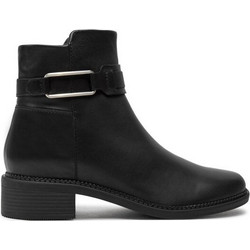 Clarks Maye Bella Γυναικεία Μποτάκια Αστραγάλου Δερμάτινα Μαύρα με Χοντρό Χαμηλό Τακούνι 26179641