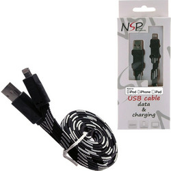 NSP Braided Flat USB-A to Lightning Cable 1m Black 5205308135927