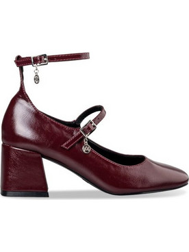 Envie Shoes Mary Jane Γόβες Δερμάτινες με Χοντρό Χαμηλό Τακούνι & Μπαρέτα Μπορντό E42-20119-95
