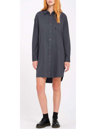 Volcom Sheart Mini Καθημερινό Φόρεμα Σεμιζιέ Μεταξωτό Ανθρακί B1332412