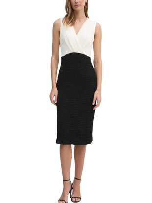 DKNY Midi Καλοκαιρινό Φόρεμα για Γάμο / Βάπτιση Κρουαζέ Λευκό Μαύρο DD4KWD80-EGB