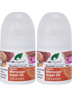 Dr. Organic Moroccan Argan Oil Φυσικό Γυναικείο Αποσμητικό Roll On Χωρίς Αλουμίνιο 2x50ml