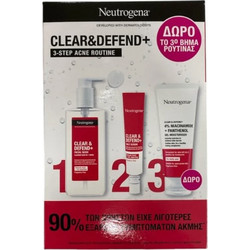 Neutrogena Clear & Defend+ 3 Step Acne Routine Facial Wash 200ml + Clear & Defend+ Daily Serum 30ml + Clear & Defend+ Gel 50ml