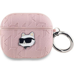 Karl Lagerfeld Embossed Choupette Head Θήκη Σιλικόνης με Γάντζο για Apple AirPods 3 Ροζ