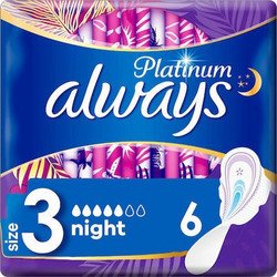 Always Platinum Ultra Night Μέγεθος 3 Σερβιέτες με Φτερά για Αυξημένη Ροή 5 Σταγόνες 6τμχ
