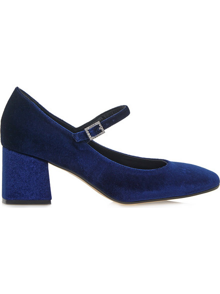 Kalista Γόβες Suede με Χοντρό Χαμηλό Τακούνι & Μπαρέτα Navy Μπλε 312903
