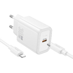 Hoco N62 Φορτιστής με Καλώδιο Lightning με Θύρα USB-C 30W Power Delivery White