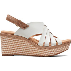 Clarks Elleri Grace Ανατομικές Καλοκαιρινές Γυναικείες Πλατφόρμες Ψηλές Δερμάτινες Λευκές 26171534