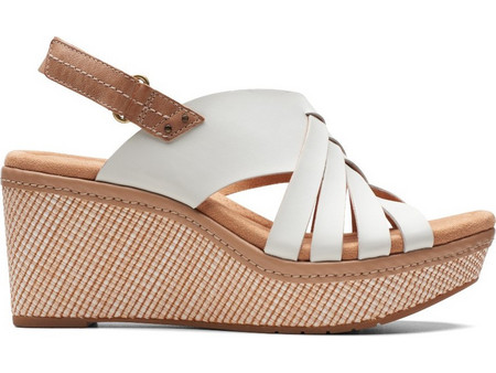 Clarks Elleri Grace Ανατομικές Καλοκαιρινές Γυναικείες Πλατφόρμες Ψηλές Δερμάτινες Λευκές 26171534