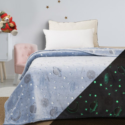Beauty Home Art 6250 Παιδική Κουβέρτα Fleece Διάστημα Φωσφοριζέ 160x220 Γαλάζια