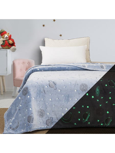 Beauty Home Art 6250 Παιδική Κουβέρτα Fleece Διάστημα Φωσφοριζέ 160x220 Γαλάζια