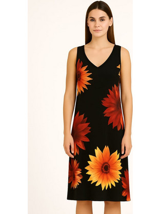 Vamp Midi Καλοκαιρινό Καθημερινό Φόρεμα Floral Μαύρο 00-10-2580-00