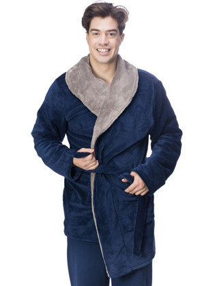 Galaxy Χειμωνιάτικη Ανδρική Ρόμπα Fleece Navy Μπλε 850-22
