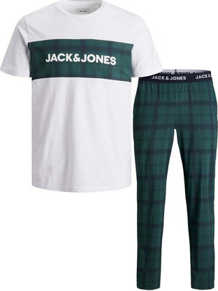 Jack & Jones Καλοκαιρινές Ανδρικές Πιτζάμες Βαμβακερές Καρό Πράσινες Λευκές 12198200