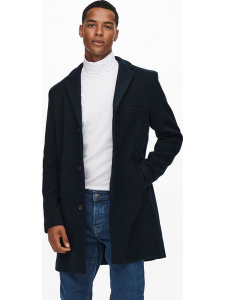 Only & Sons Ανδρικό Παλτό Μακρύ Υφασμάτινο Navy Μπλε 22019594