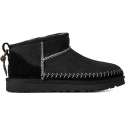 UGG Classic Ultra Mini Biarritz Γυναικεία Μποτάκια Suede Μαύρα με Γούνα 1171538-BLK