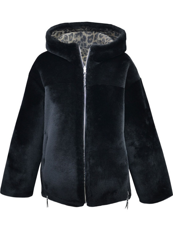 Leather 100 Γυναικεία Γούνα με Κουκούλα Μαύρη 31-W-KK-10485