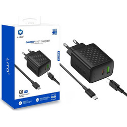 Lito LC24T Φορτιστής με Καλώδιο USB-C με Θύρα USB-A & Θύρα USB-C 65W Power Delivery