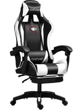 Καρέκλα Gaming Δερματίνης με Υποπόδιο Μαύρη Λευκή M8301