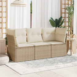 vidaXL Τριθέσιος Καναπές Εξωτερικού Χώρου Rattan Μπεζ 179x62x69cm 3249047
