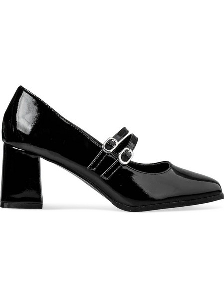 Envie Shoes Γόβες Λουστρίνι με Χοντρό Ψηλό Τακούνι & Λουράκι Μαύρες E84-22348-34