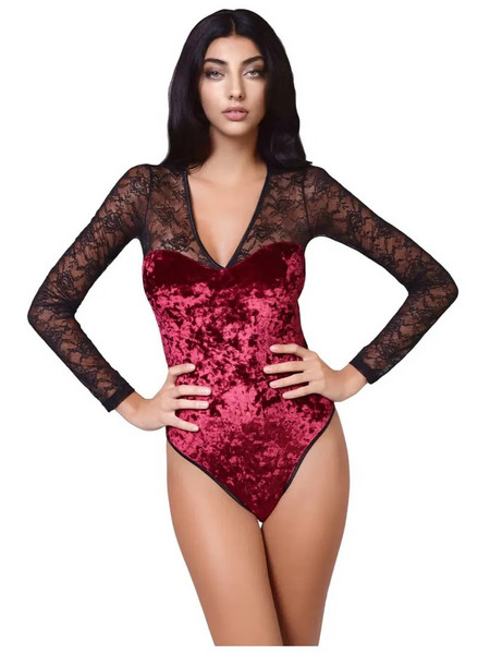 Milena By Paris Sexy Κορμάκι Slip See Through με Δαντέλα Μπορντό 2335