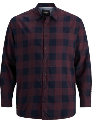 Jack & Jones Ανδρικό Πουκάμισο Βαμβακερό Καρό Μακρυμάνικο Κανονική Γραμμή Μπορντό 12183107