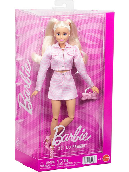 Mattel Barbie Deluxe Matching Pink Denim Jacket & Skirt Set Blonde