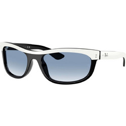 Ray-Ban RB2489 14443F Ανδρικά Γυαλιά Ηλίου Ορθογώνια Κοκάλινα Άσπρο Μαύρο με Μπλε Φακό