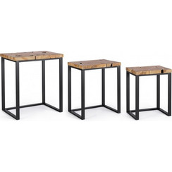 Kare Design Elwood Ορθογώνιο Τραπεζάκι Κήπου Μασίφ Ξύλο Μαύρο Καφέ 3τμχ 0680588