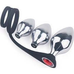 Kinksters Double Penis Ring with 3 Σετ Πρωκτικές Σφήνες Diamond Plugs Ασημί 3τμχ