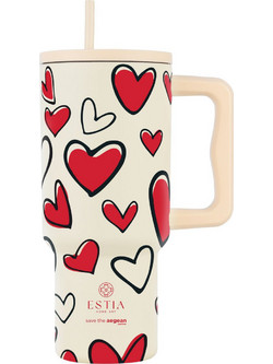 Estia Straw Tumbler XL Save The Aegean Red Valentine 900ml