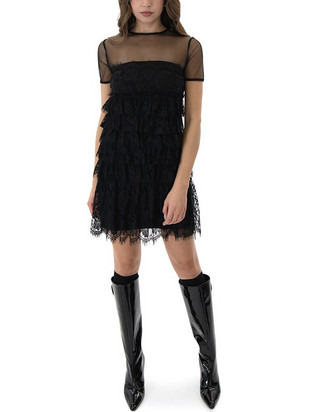 Lace Midi Βραδινό Φόρεμα Μαύρο W24-24714
