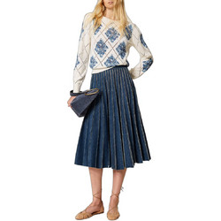 TWINSET Μίντι Φούστα Τζιν Ψηλόμεση Πλισέ Navy Μπλε 261TP2350-01611